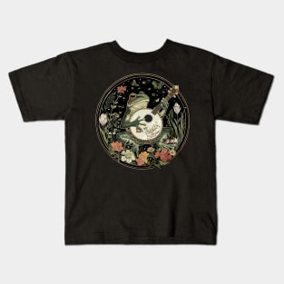 Goblincore Fungi Frog Playing His Banjo Flowers Frog Lover Kids T-Shirt